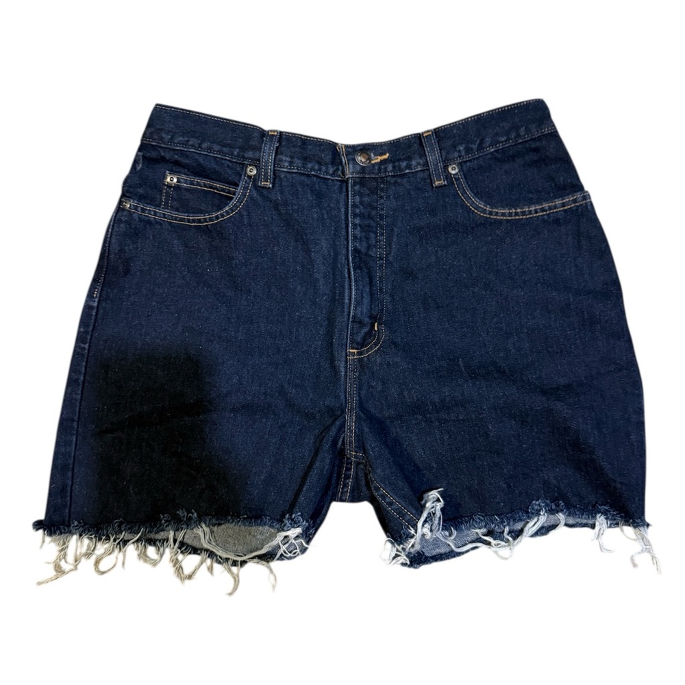 Lands' End Dark Blue Jean Shorts with Frayed Hem